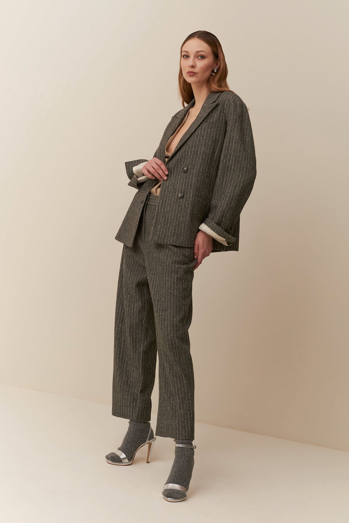 Pantalone gessato in lana