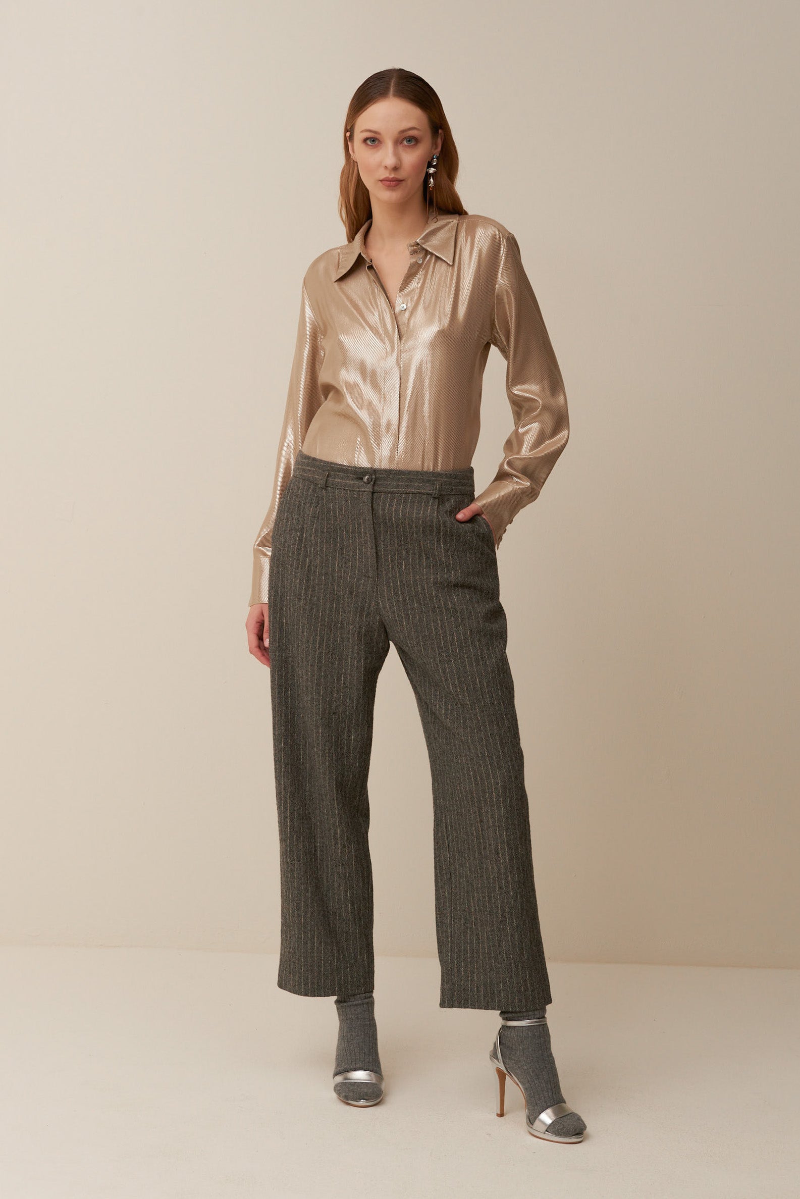 Pantalone gessato in lana