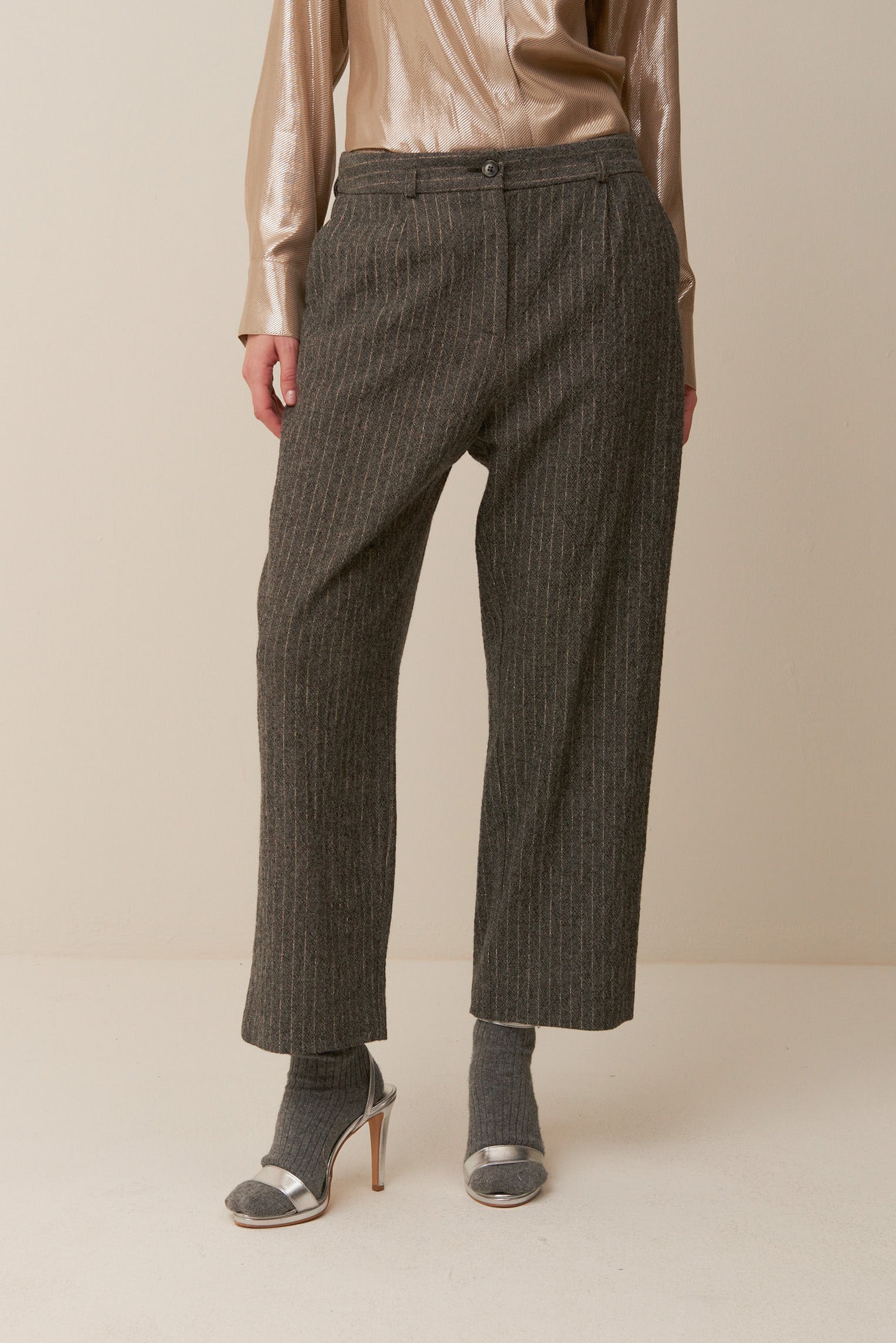 Pantalone gessato in lana