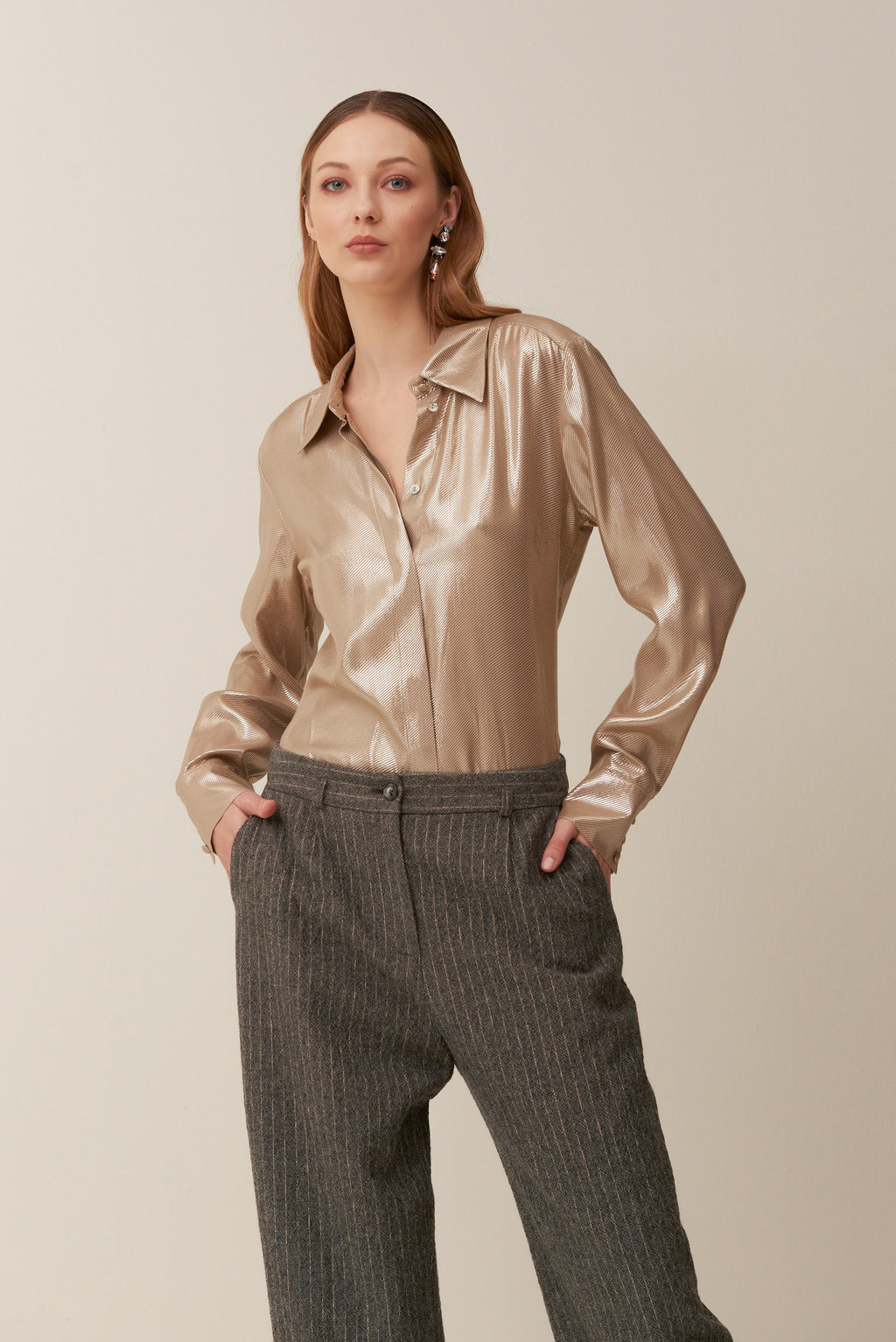 Pantalone gessato in lana