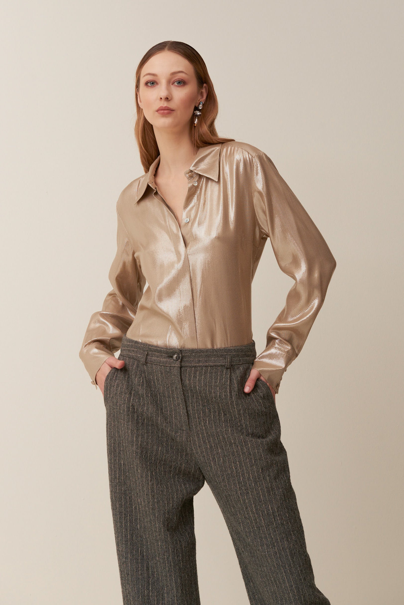 Pantalone gessato in lana