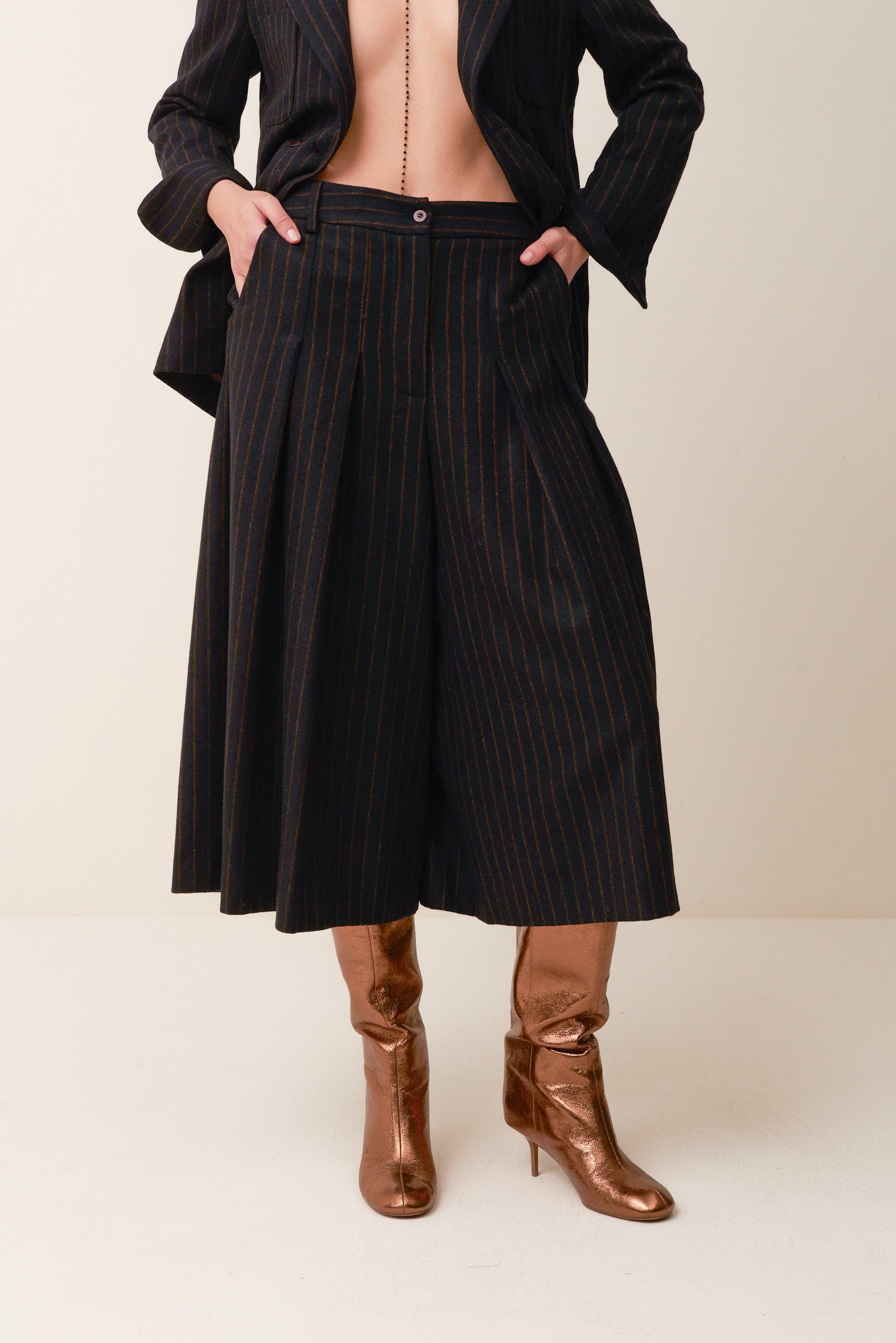 Gonna pantalone in flanella gessata