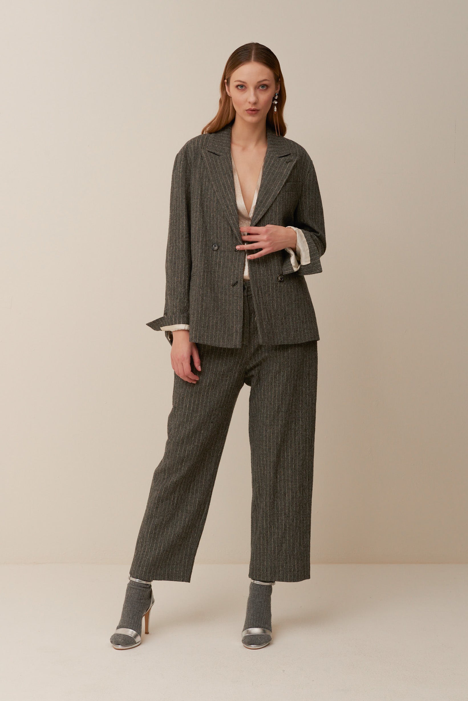 Pantalone gessato in lana