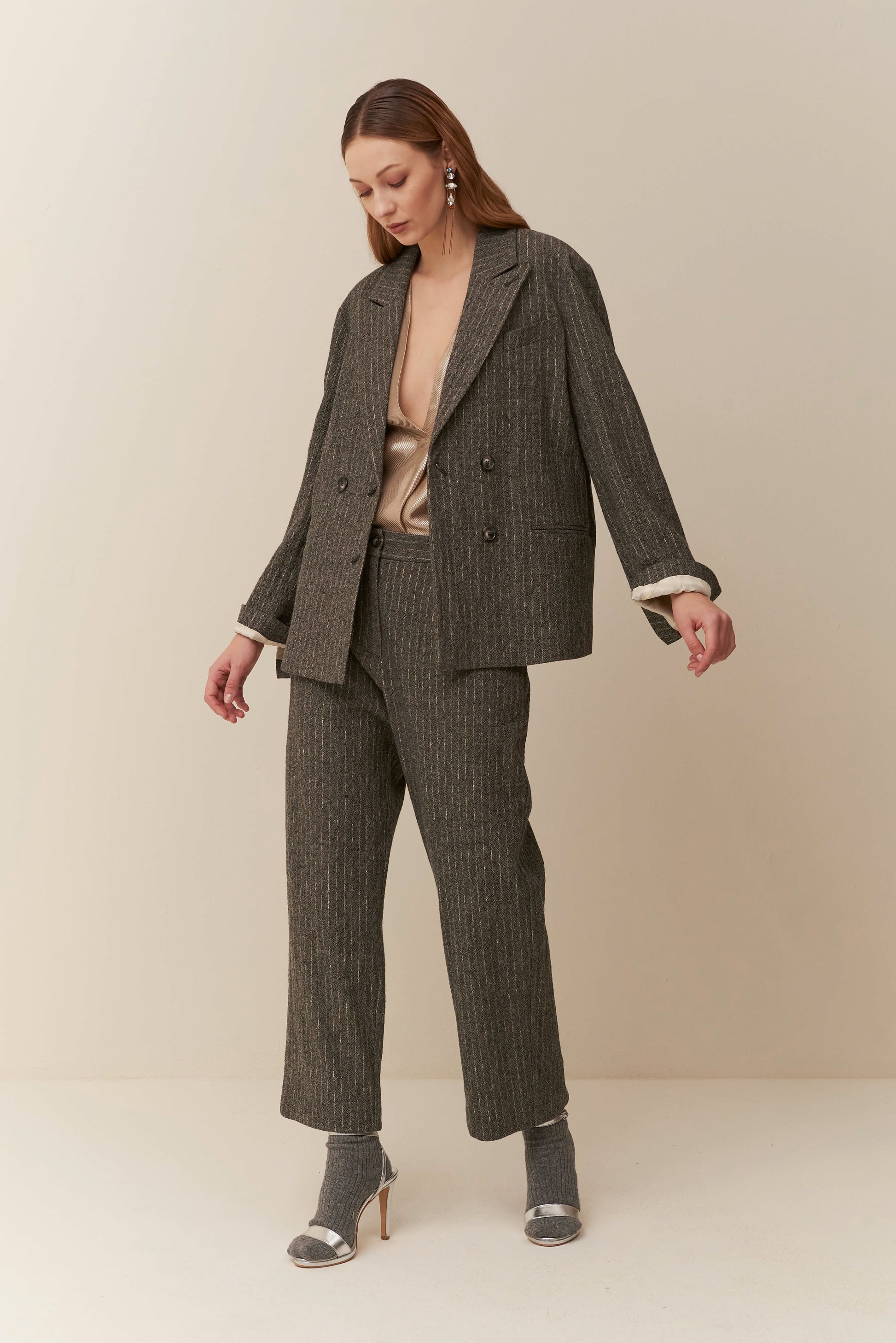 Pantalone gessato in lana