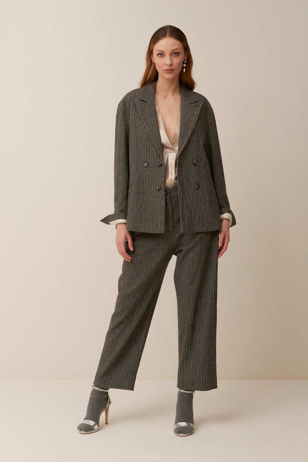 Pantalone gessato in lana