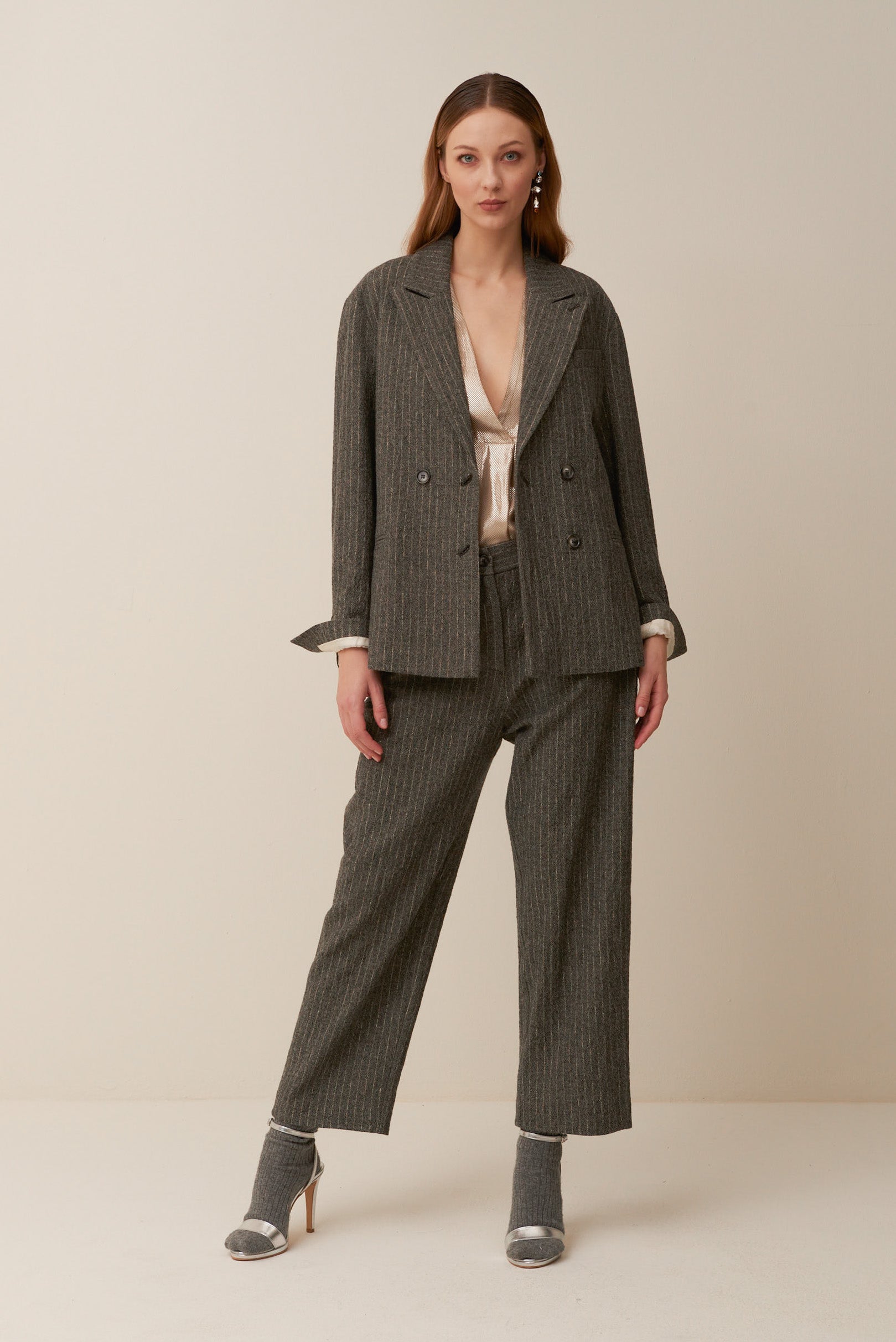 Pantalone gessato in lana