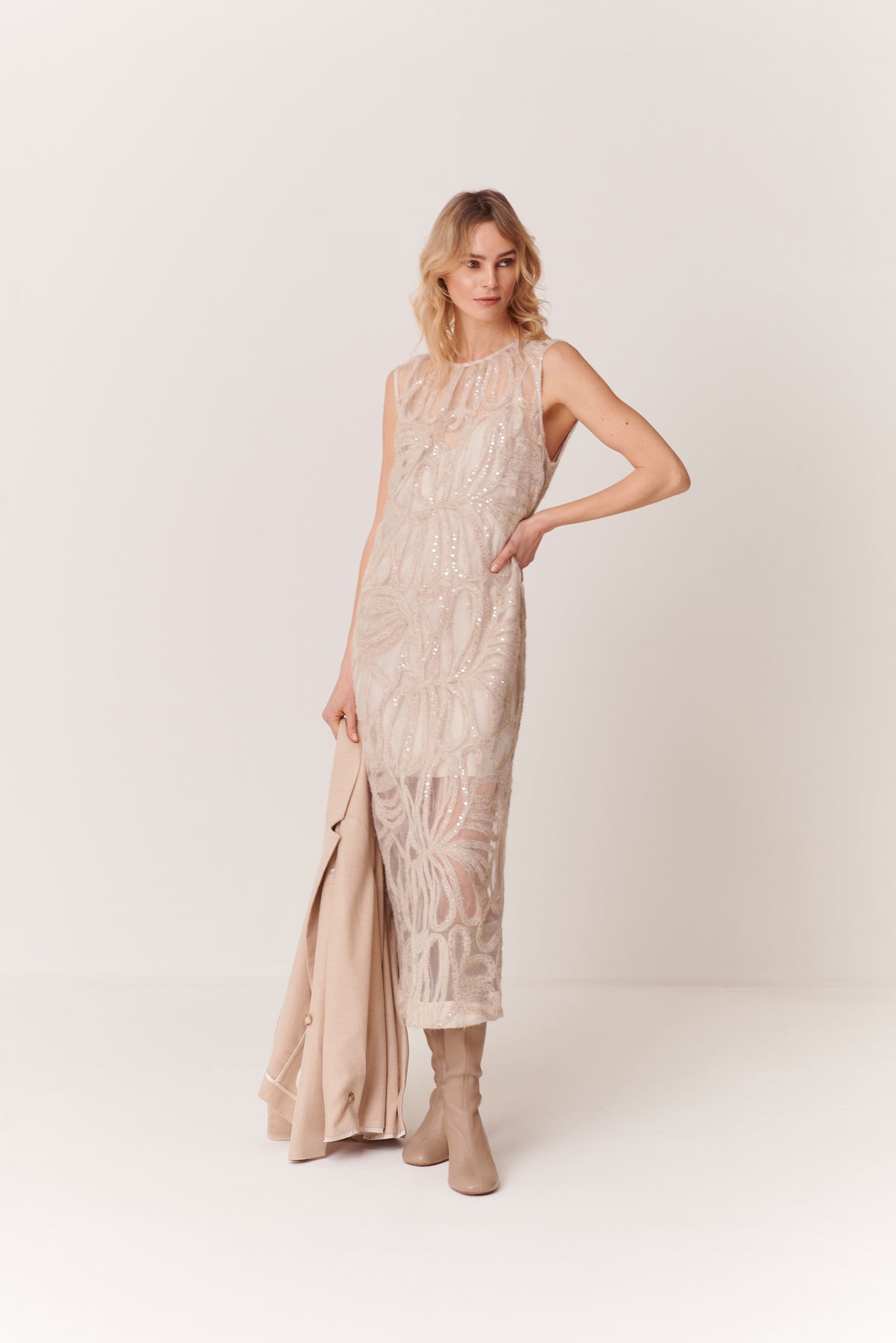 Abito tunica con sottoveste in Organza Paillettes