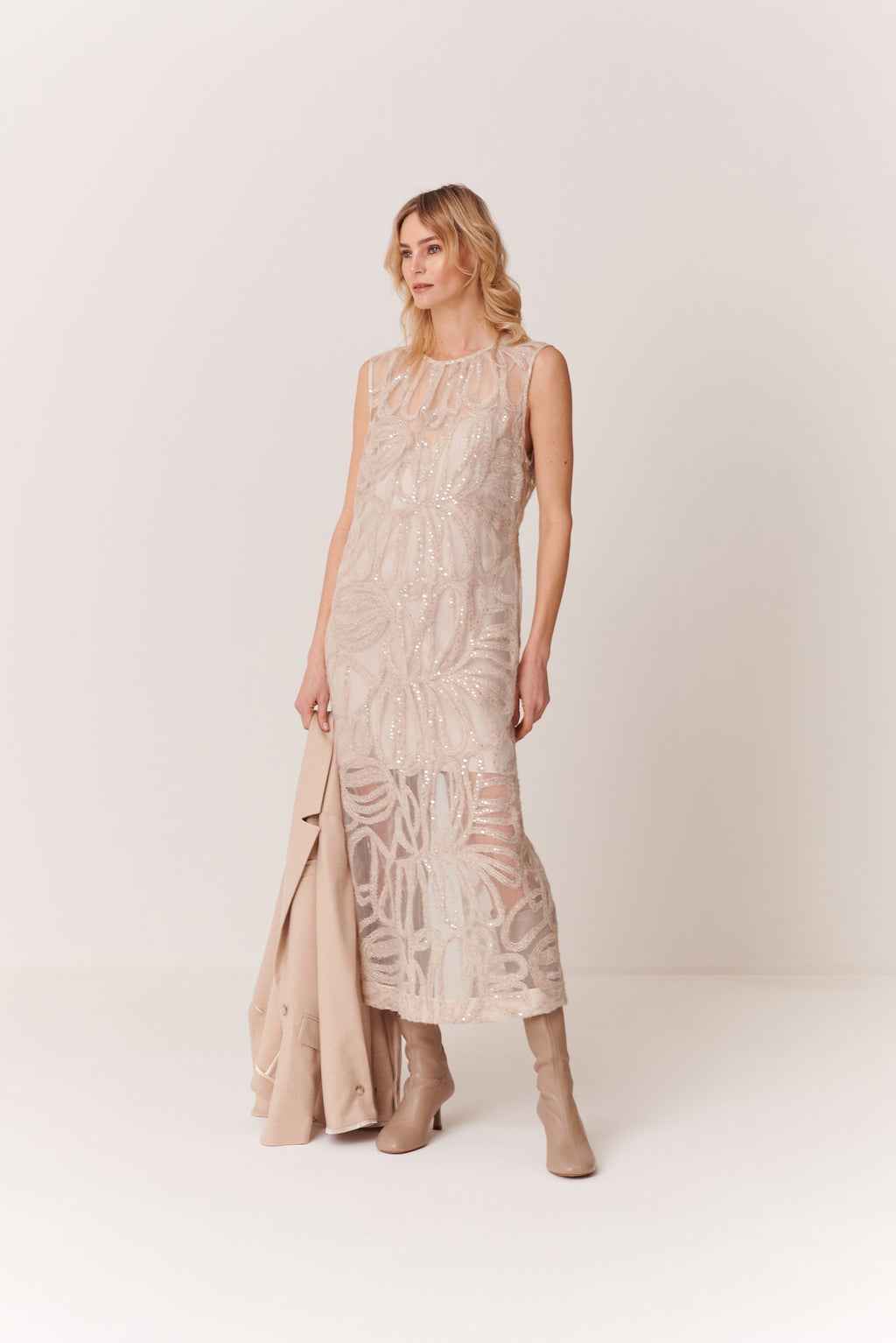 Abito tunica con sottoveste in Organza Paillettes