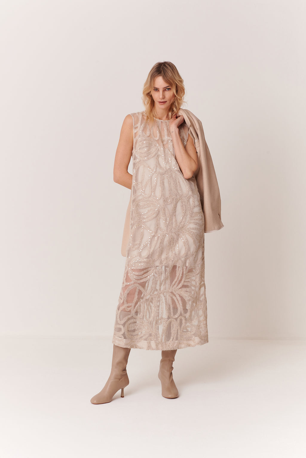 Abito tunica con sottoveste in Organza Paillettes