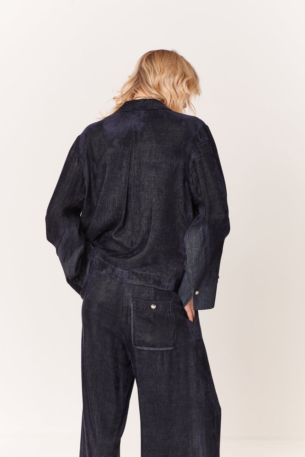 Pantalone a palazzo con coulisse lurex in Velluto a Coste Chambray