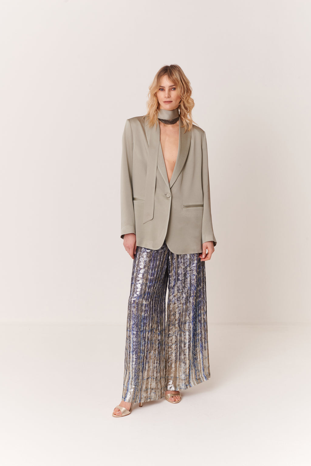 Pantalone a palazzo in Jacquard Seta Lurex
