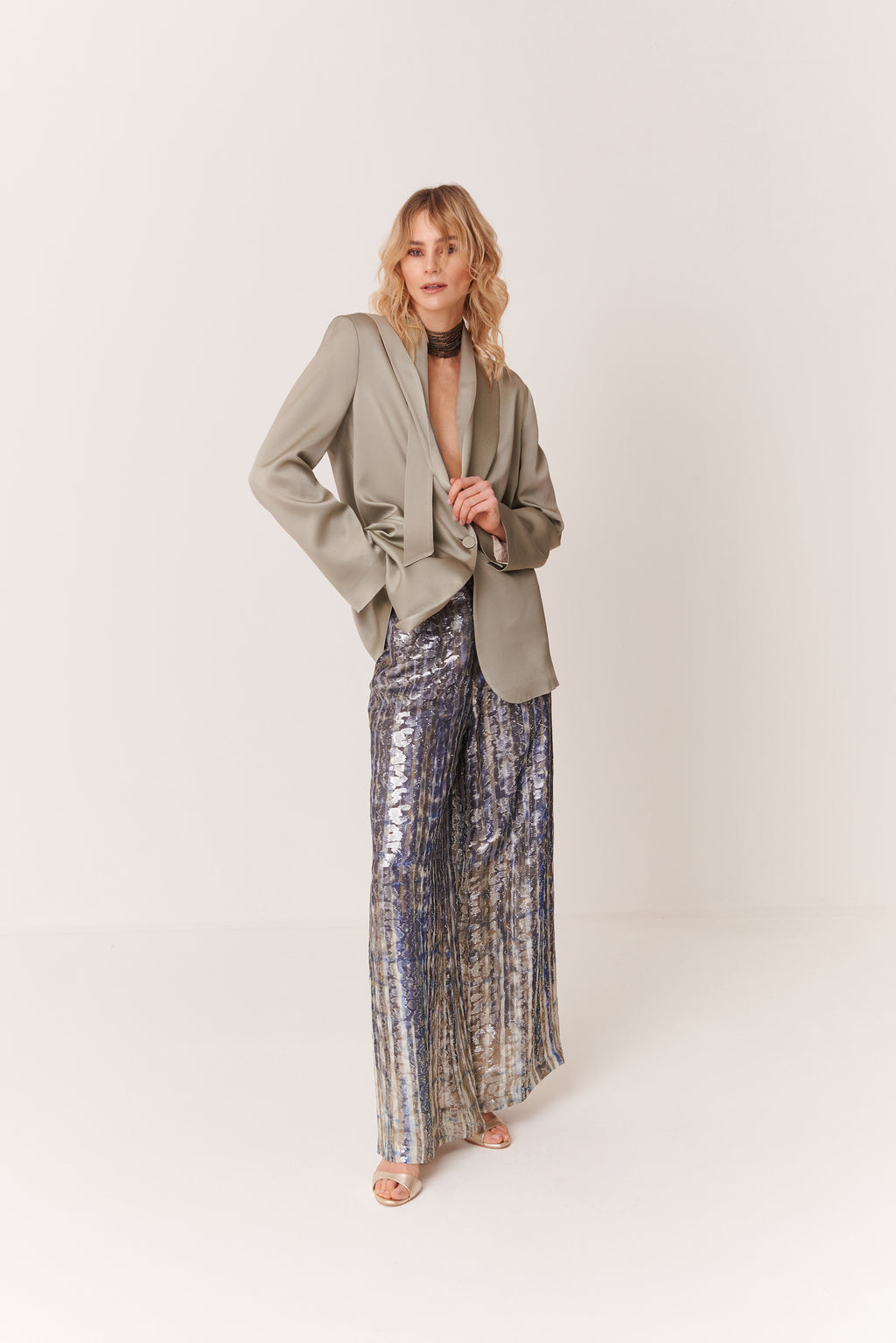 Pantalone a palazzo in Jacquard Seta Lurex