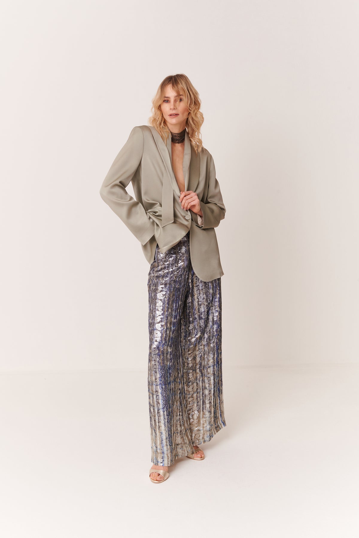 Pantalone a palazzo in Jacquard Seta Lurex