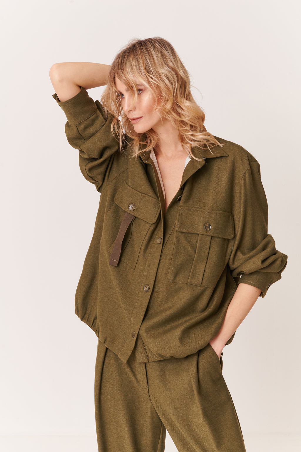 Camicia foderata effetto palloncino in Flanella di Lana