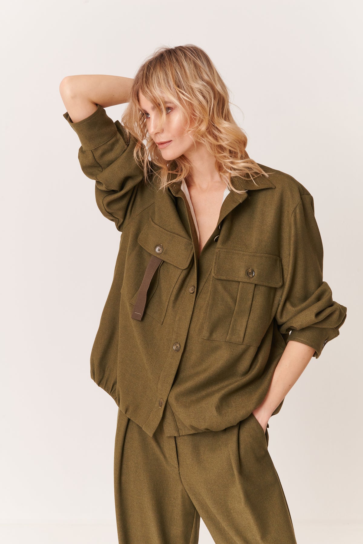 Camicia foderata effetto palloncino in Flanella di Lana