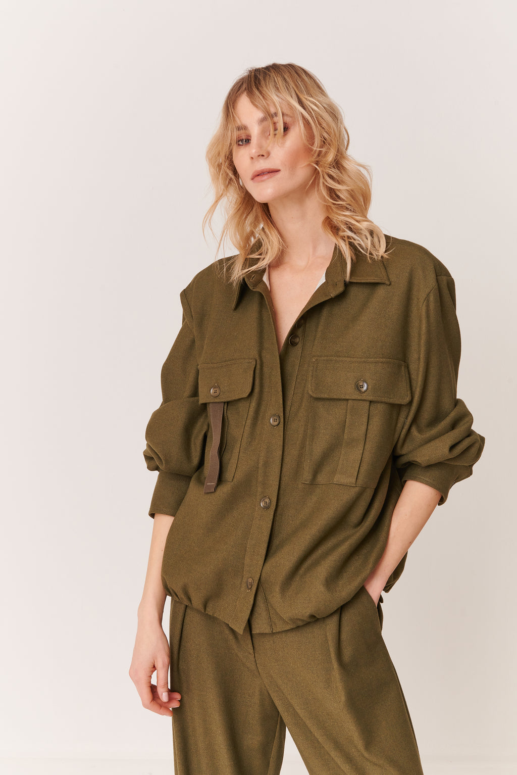 Camicia foderata effetto palloncino in Flanella di Lana