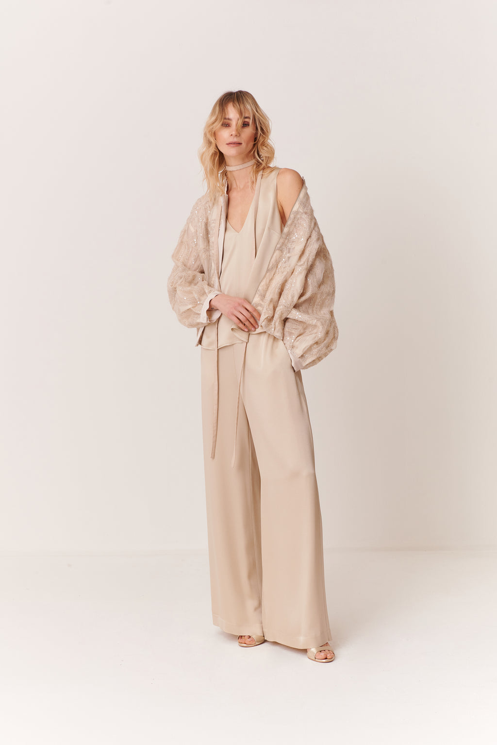Bomber con profili in raso, Organza Paillettes