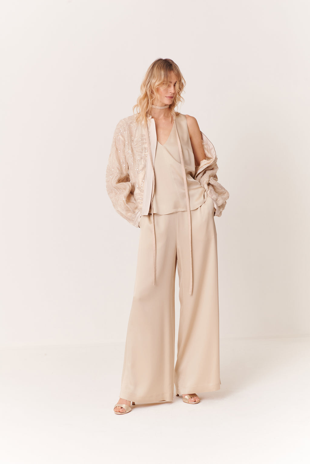 Bomber con profili in raso, Organza Paillettes