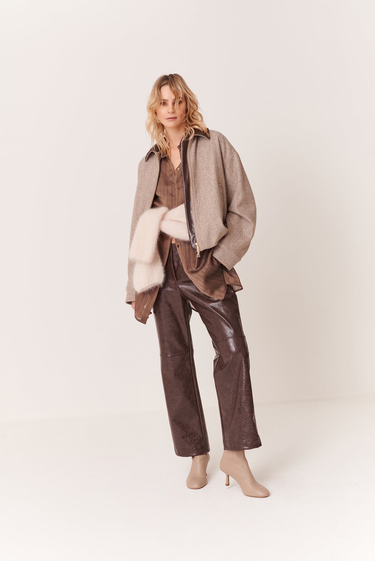 Bomber spinato con collo a contrasto in Eco-pelle Vintage