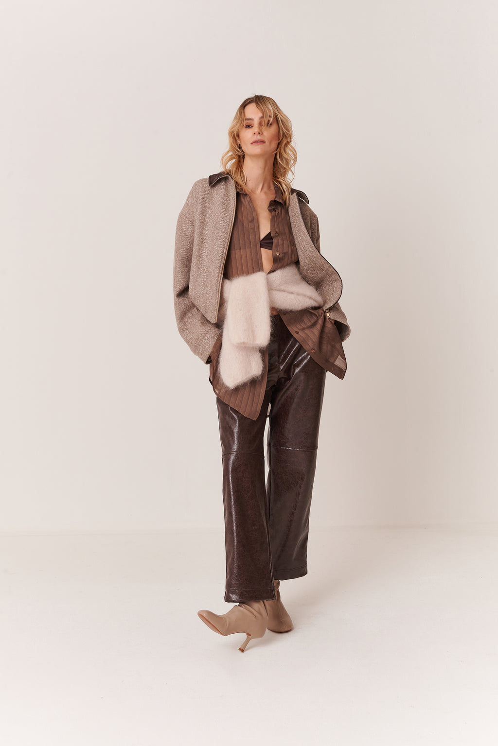 Bomber spinato con collo a contrasto in Eco-pelle Vintage