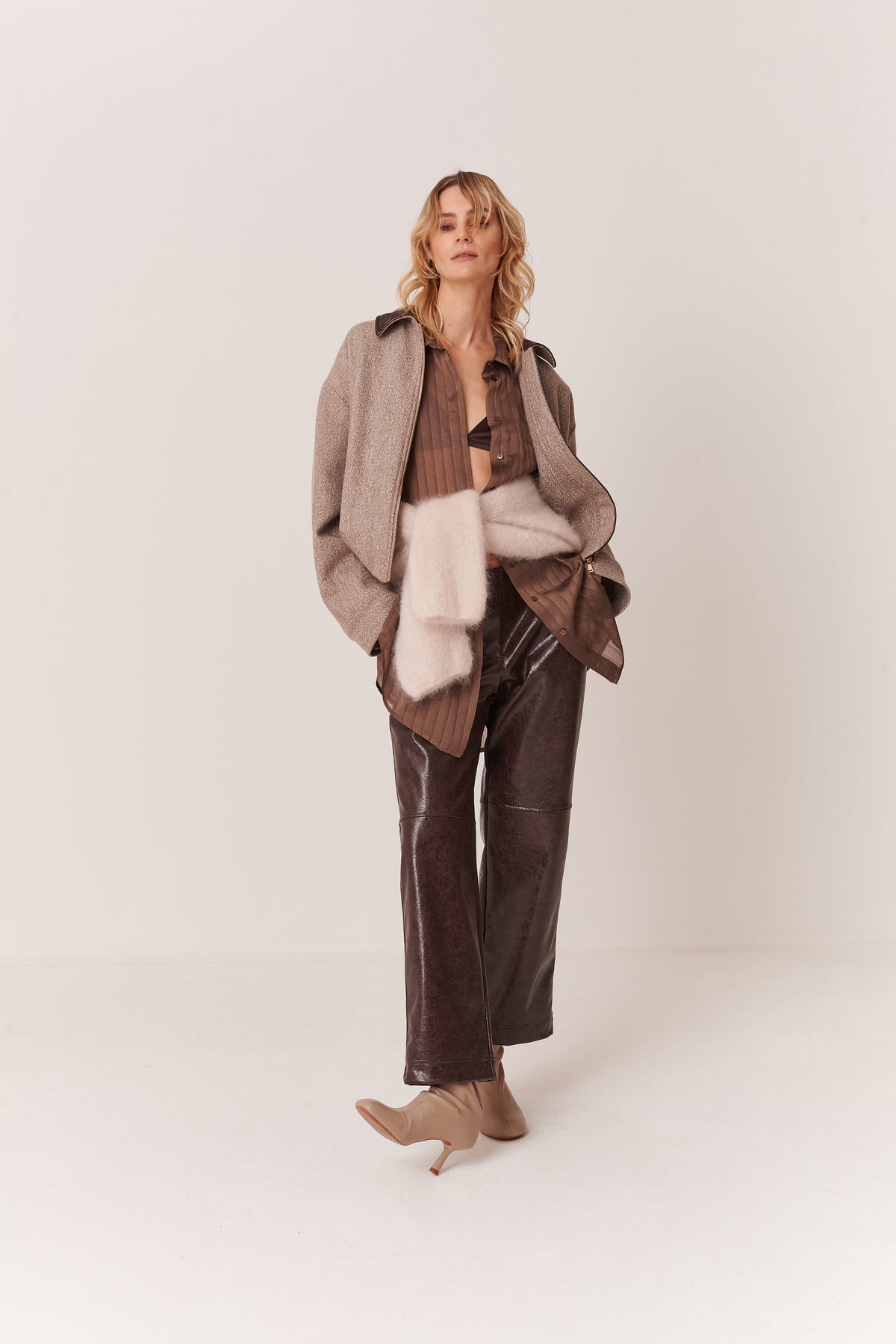 Bomber spinato con collo a contrasto in Eco-pelle Vintage