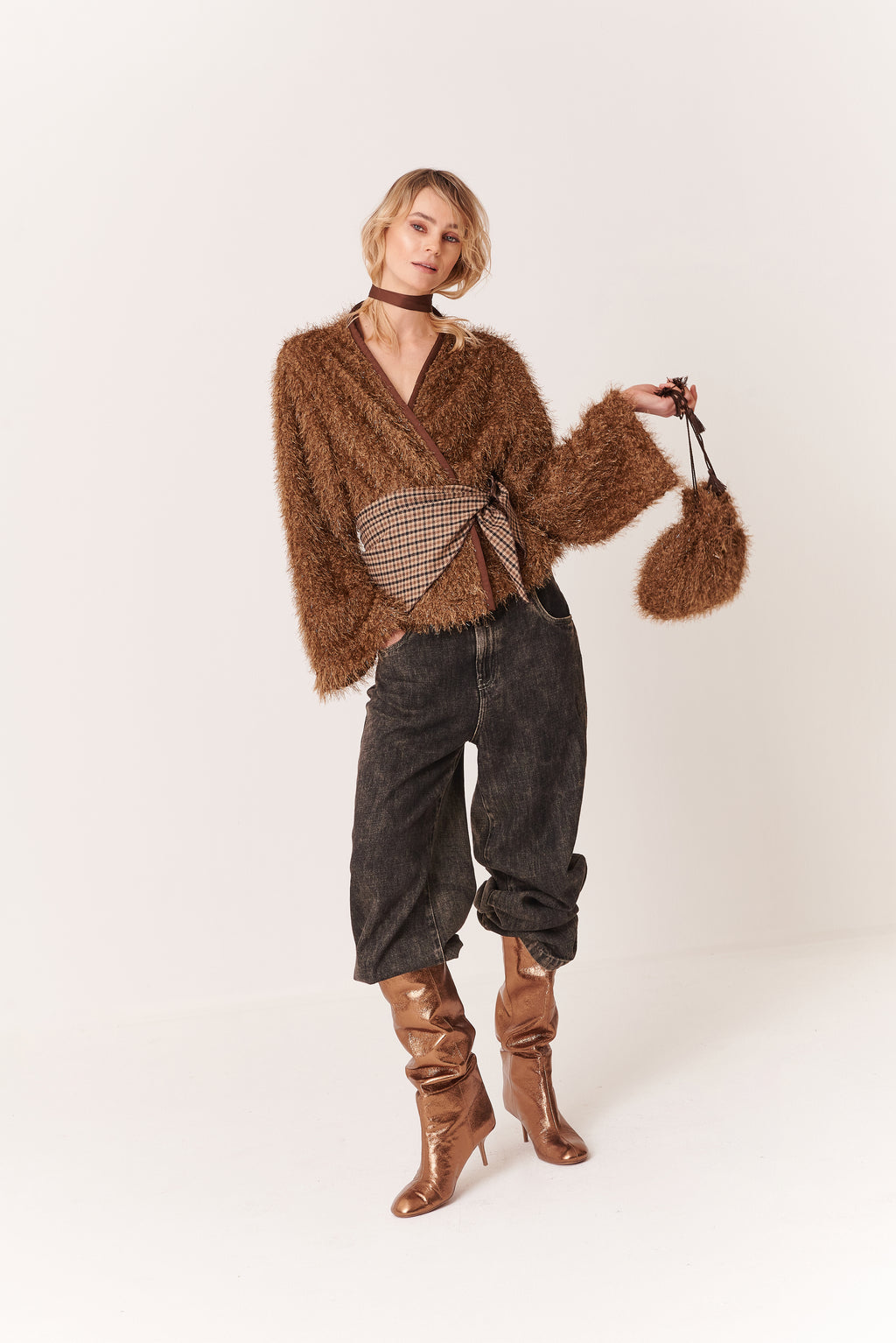 Kimono con profili imbottiti in Bouclè Lurex