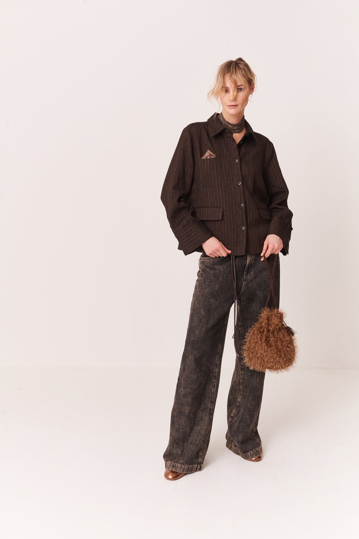 Borsetta con coulisse in Bouclè Lurex