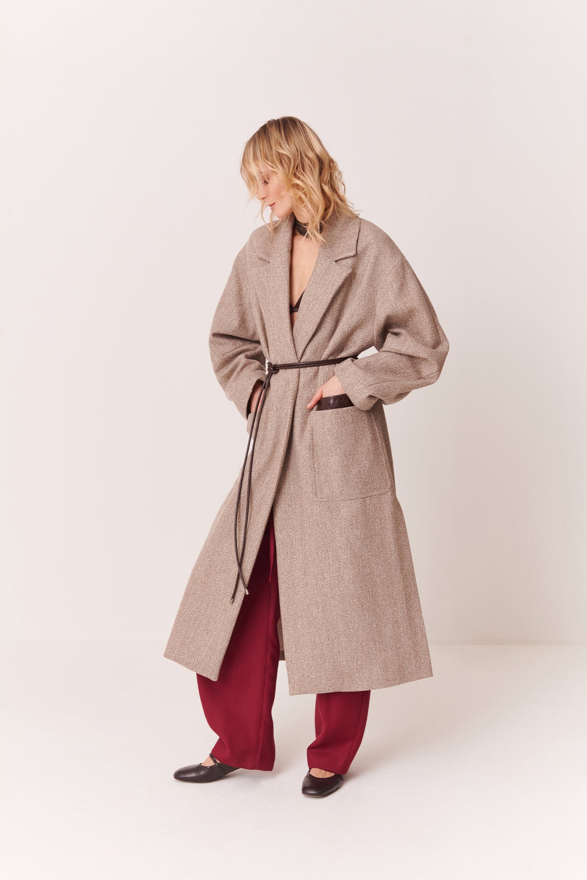 Spolvero con cintura e riporti in Eco-pelle Vintage