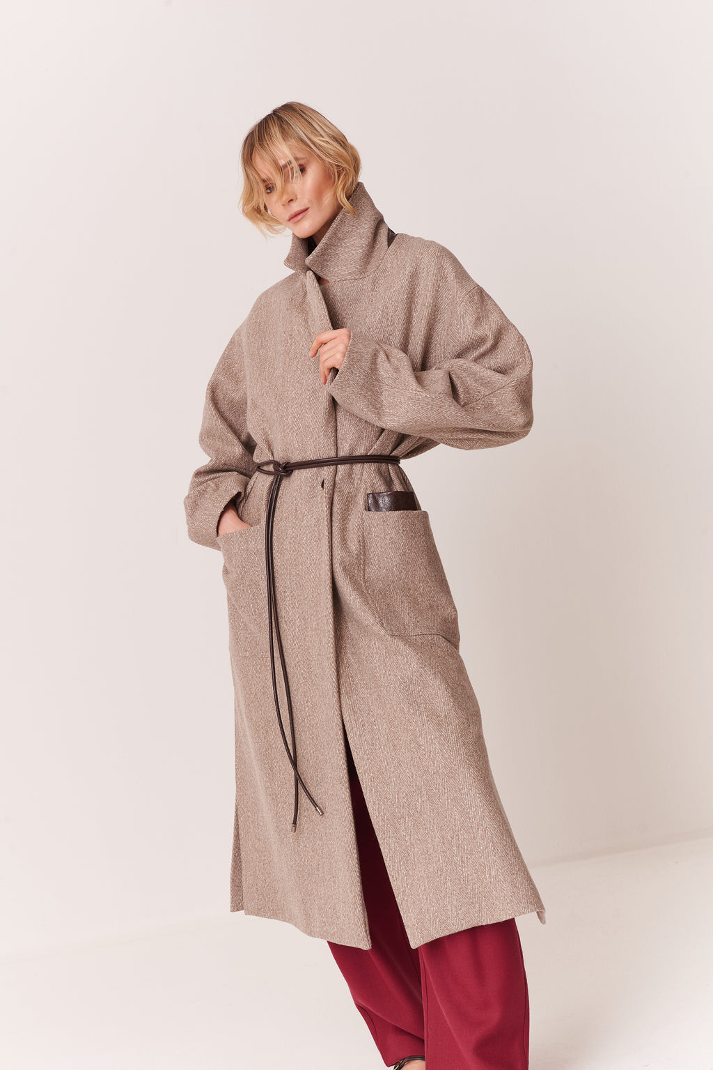 Spolvero con cintura e riporti in Eco-pelle Vintage