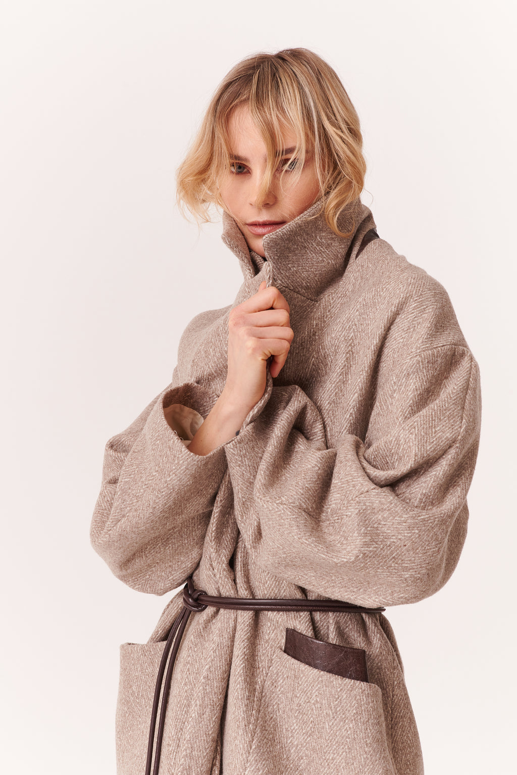 Spolvero con cintura e riporti in Eco-pelle Vintage
