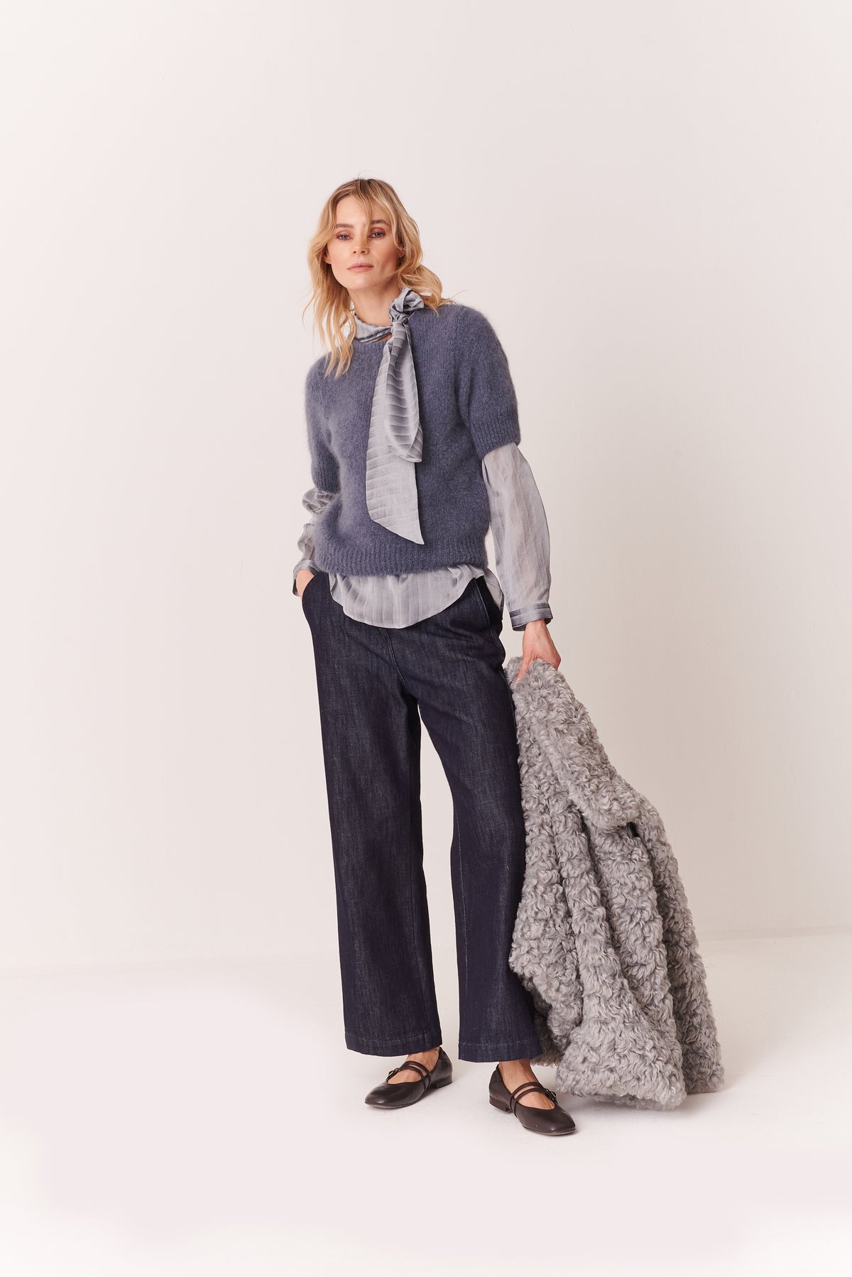 Maglia a maniche corte in Misto Mohair
