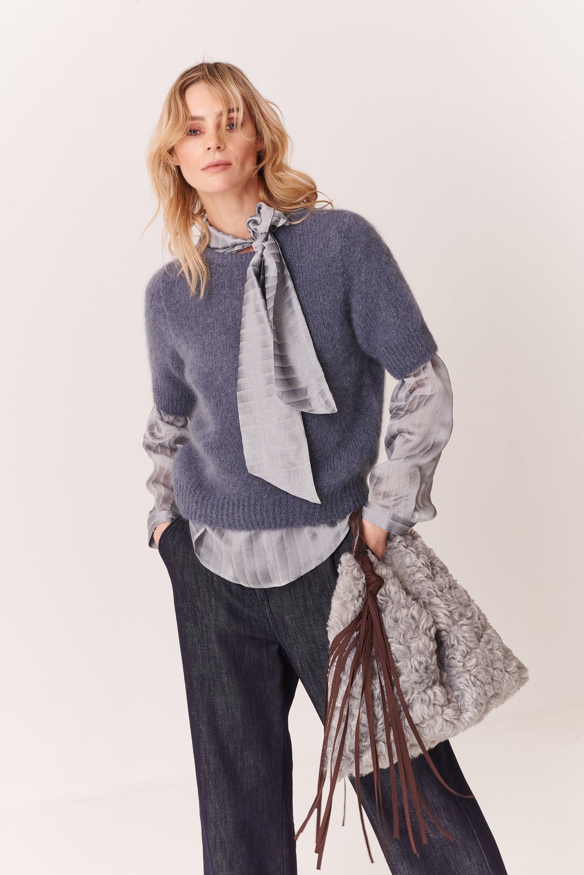 Maglia a maniche corte in Misto Mohair